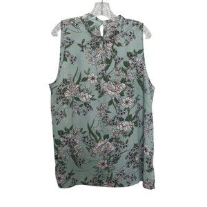 LOFT Floral Sleeveless Blouse XL Mint Green Pink Summer Spring